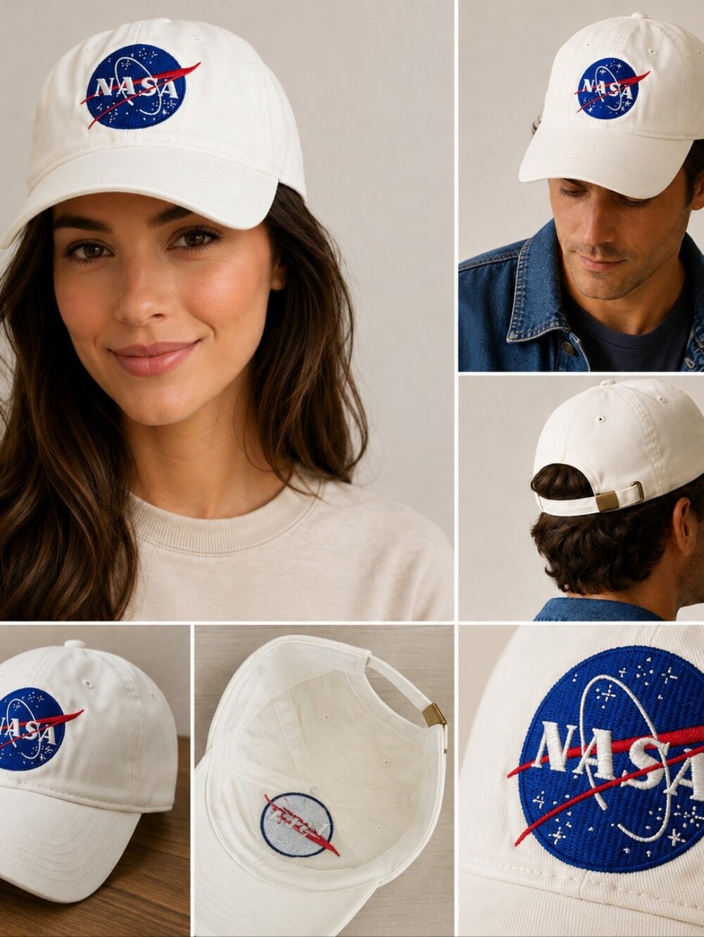 NASA White Embroidered Logo Baseball Cap Adjustable Spacecore Y2K Streetwear